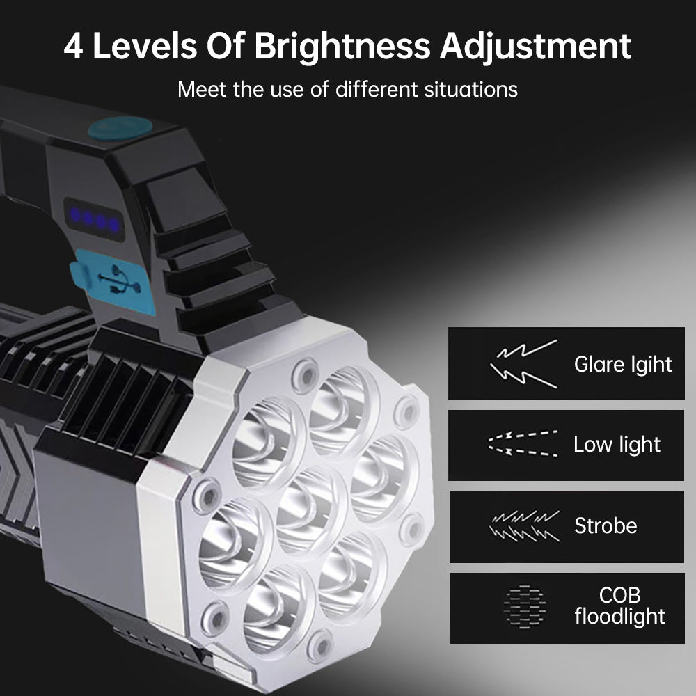 High Power Rechargeable LED Flashlight Durable Portable Outdoor Activity Light with Built-in COB Battery