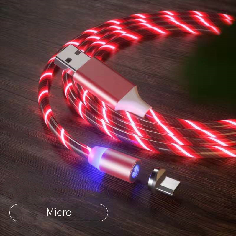 Magnetic Charging Cable, Streamer Fast Charging, Lightning Micro USB, LED Magnet Charger, Type-C Cable