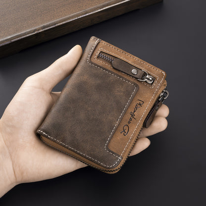 Men's Retro Short Wallet - Multifunctional Fashion Zipper Wallet