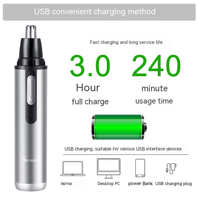 Optimize product title: 5-in-1 USB Charging Portable Mini Nose and Ear Hair Trimmer