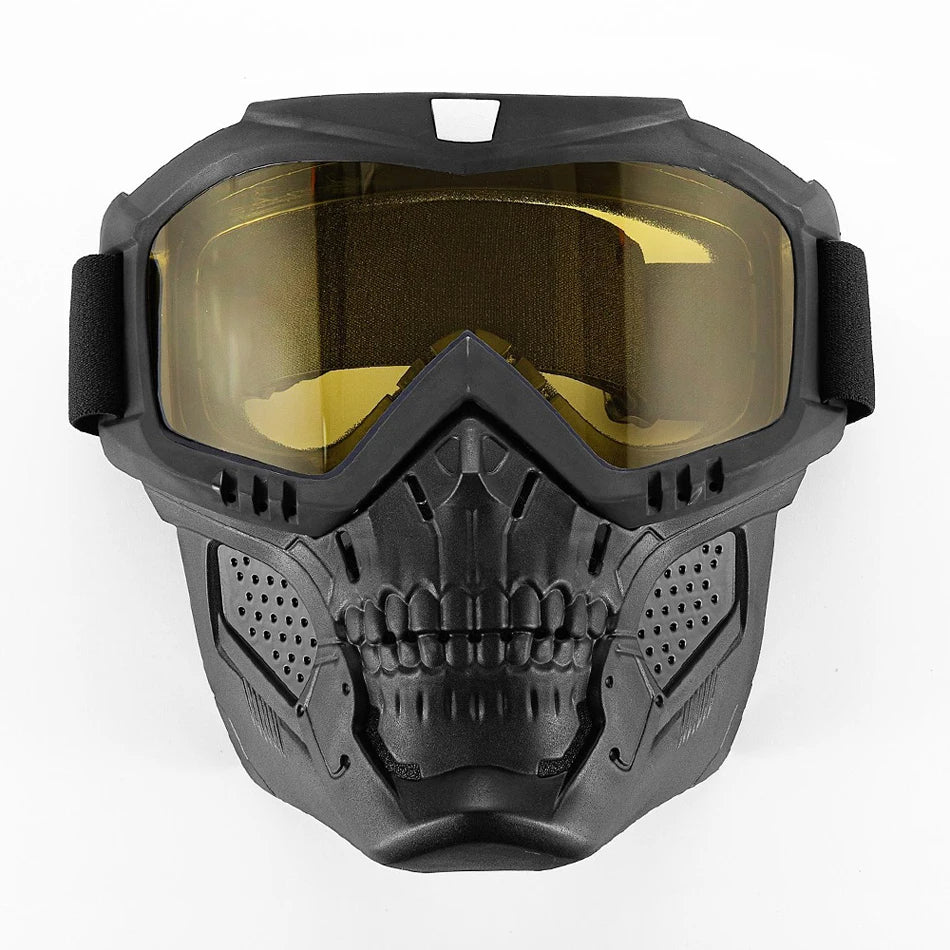 Skull Shield Motorcycle Goggles & Detachable Face Mask Windproof Anti-UV Protection