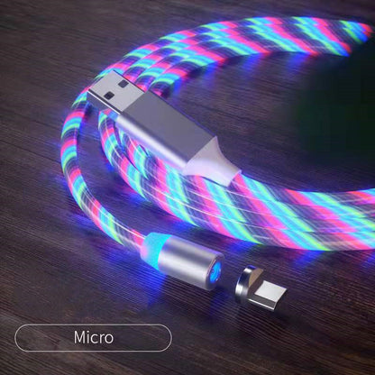 Magnetic Charging Cable, Streamer Fast Charging, Lightning Micro USB, LED Magnet Charger, Type-C Cable