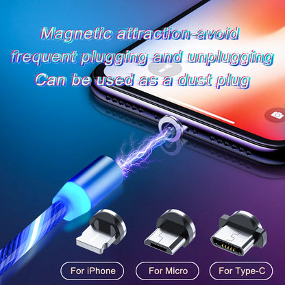 Magnetic Charging Cable, Streamer Fast Charging, Lightning Micro USB, LED Magnet Charger, Type-C Cable