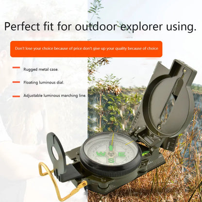 Portable Military Len Compass Folding Outdoor Camping Survival Tool with Precise Navigation for Army Green Hiking Expedition