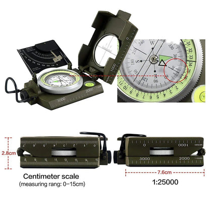 High Precision Military Compass for Outdoor Survival Camping Waterproof Metal with Fluorescent Geological Features