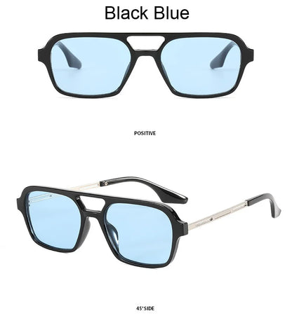 Small Frame Square Sunglasses - Vintage Hollow Leopard Blue