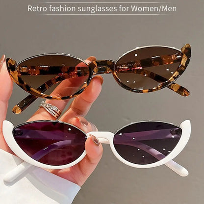 Trendy Vintage Half-frame Small Cat Eye Sunglasses for Women Composite Shades Luxury Brand Designer Sun Glasses with Eye-catching Luxury