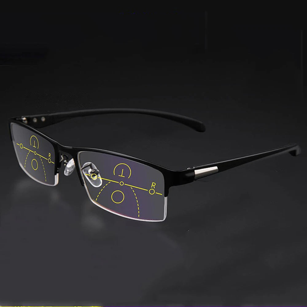 Magnifier Reading Glasses - Multifocal Smart Zoom Photochromic Metal Frame