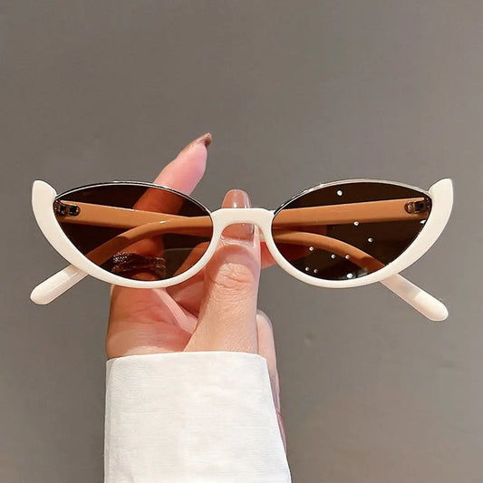 Trendy Vintage Half-frame Small Cat Eye Sunglasses for Women Composite Shades Luxury Brand Designer Sun Glasses with Eye-catching Luxury