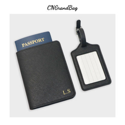 Custom Initial Letters Passport Holder Cover Saffiano PU Leather Luggage Tag Set Eye Catching Travel Accessories