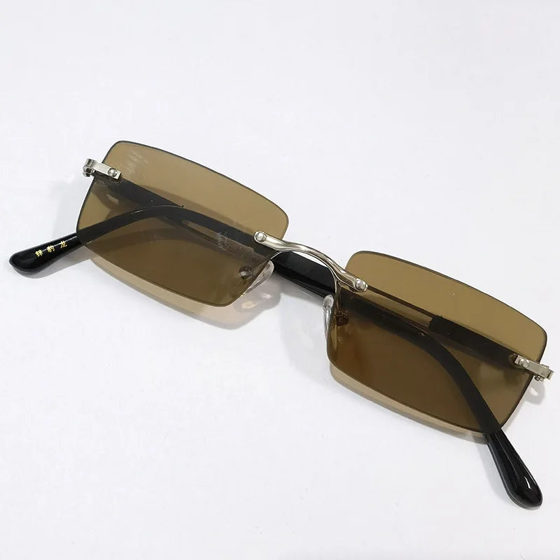 Crystal Stone Rimless Sunglasses - Vintage Business Classics