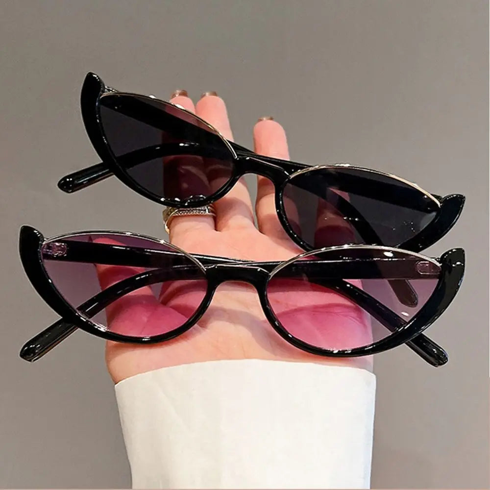 Trendy Vintage Half-frame Small Cat Eye Sunglasses for Women Composite Shades Luxury Brand Designer Sun Glasses with Eye-catching Luxury