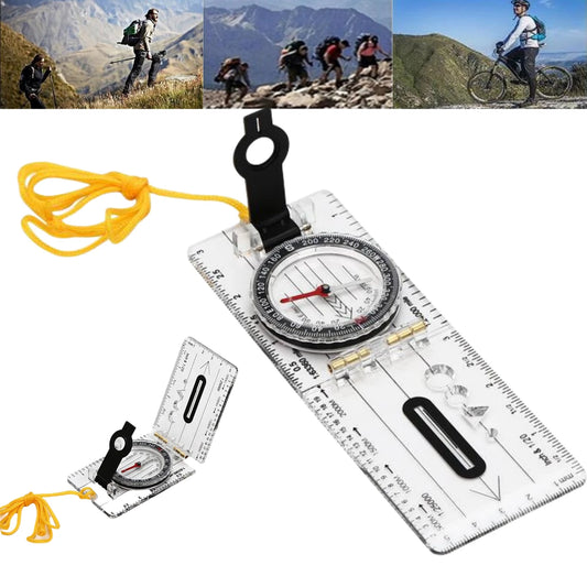 Multifunctional Folding Compass Waterproof Hiking Camping Survival Tool Mini Map Scale Ruler for Outdoor Activities