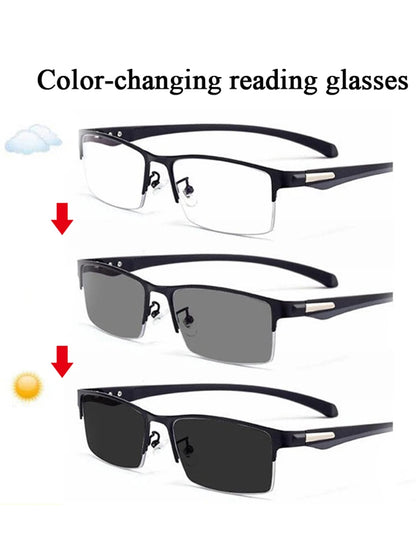 Magnifier Reading Glasses - Multifocal Smart Zoom Photochromic Metal Frame