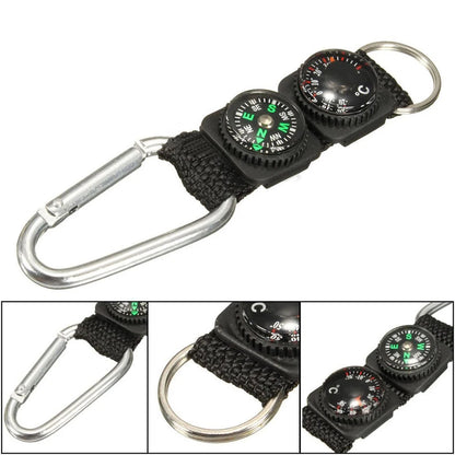 Universal Multifunction 3 In 1 Mini Carabiner Keychain Compass Thermometer Hanger Key Ring for Camping Climbing Hiking