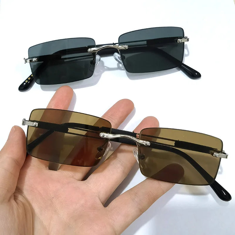 Crystal Stone Rimless Sunglasses - Vintage Business Classics