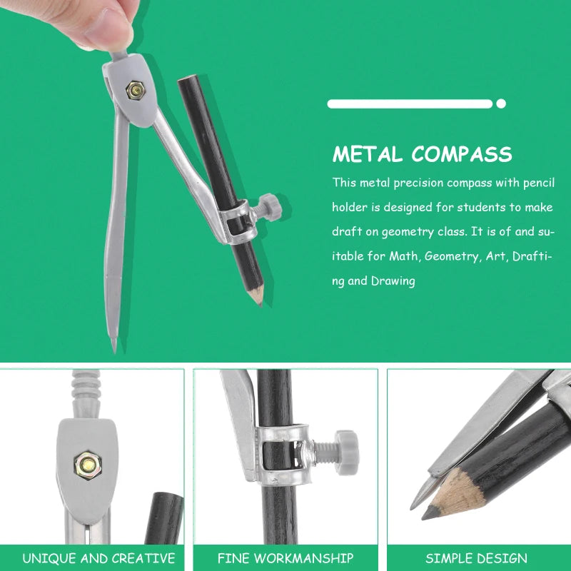 Professional Metal Compass Tool for Drafting Drawing Woodworking Kids Circle Holder