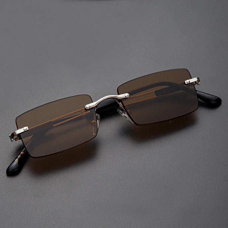 Crystal Stone Rimless Sunglasses - Vintage Business Classics