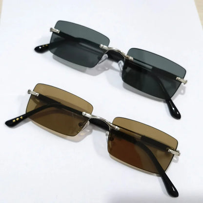 Crystal Stone Rimless Sunglasses - Vintage Business Classics