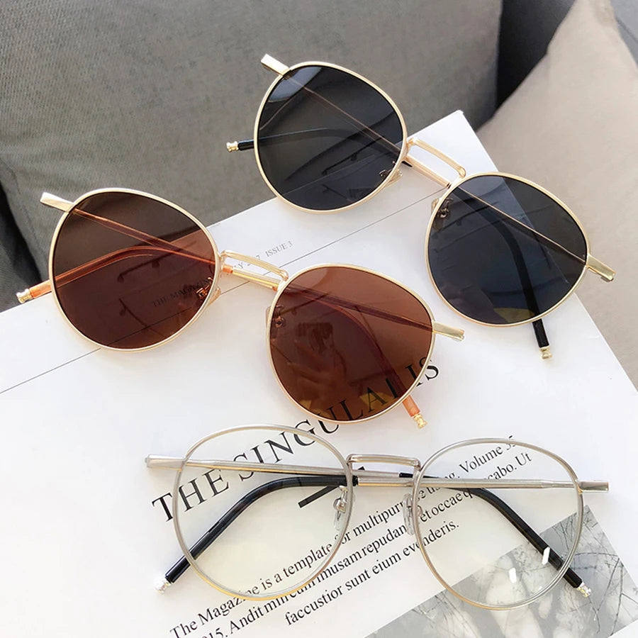 Retro Circle Alloy Frame Sunglasses - Unisex Luxury Design