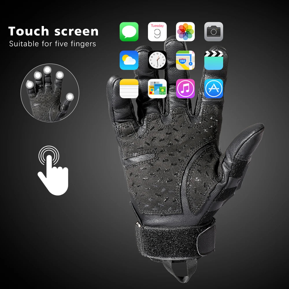 Tactical PU Leather Gloves Full Finger Touch Screen Protective Gear for Hiking Cycling Training Climbing Airsoft Hunting Non-slip