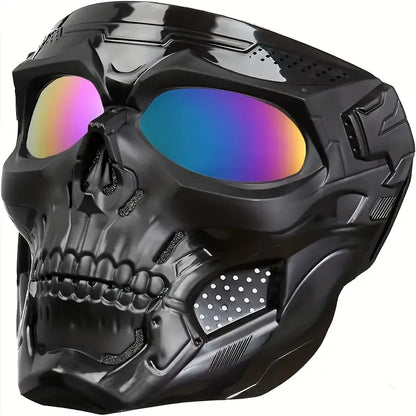 Multi-Purpose Tactical Skull Mask with Goggles - Ideal for Motorcycle, Airsoft, and Outdoor Activities