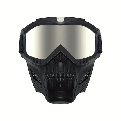 Skull Shield Motorcycle Goggles & Detachable Face Mask Windproof Anti-UV Protection