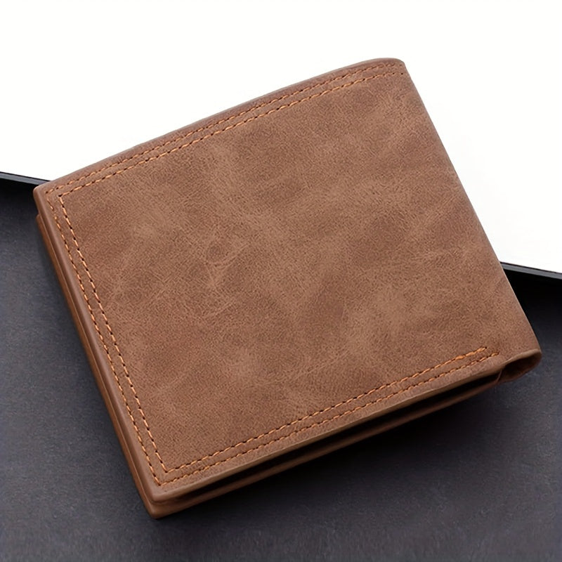 Men's Large Capacity Light Brown PU Leather Wallet with Coin Purse