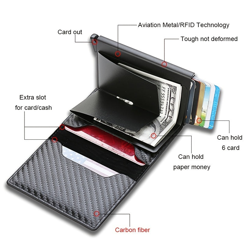 Men's Carbon Fiber Card Holder RFID Trifold Wallet