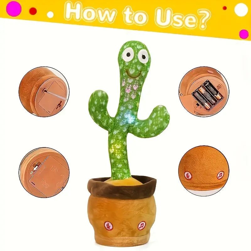 EchoCactus Interactive Plush Toy - Repeats Your Words, Lights Up, Sings, Records, and Educates - Fun Cactus Stuffed Toy for Kids - Merkanny