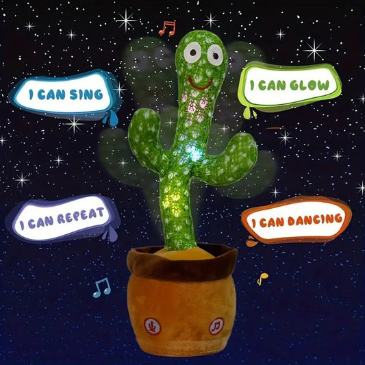 EchoCactus Interactive Plush Toy - Repeats Your Words, Lights Up, Sings, Records, and Educates - Fun Cactus Stuffed Toy for Kids - Merkanny