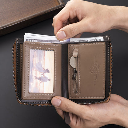 Men's Retro Short Wallet - Multifunctional Fashion Zipper Wallet