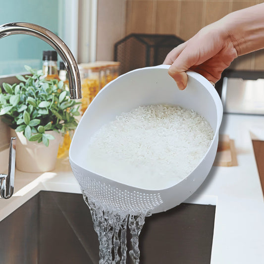 Plexel Multi-Purpose Colander: Durable Plastic Rice and Beans Strainer, Ideal Kitchen Gadget for Efficient Washing and Draining (White) - Merkanny